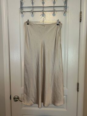 Forever 21 Cream Satin A-Line Midi Skirt